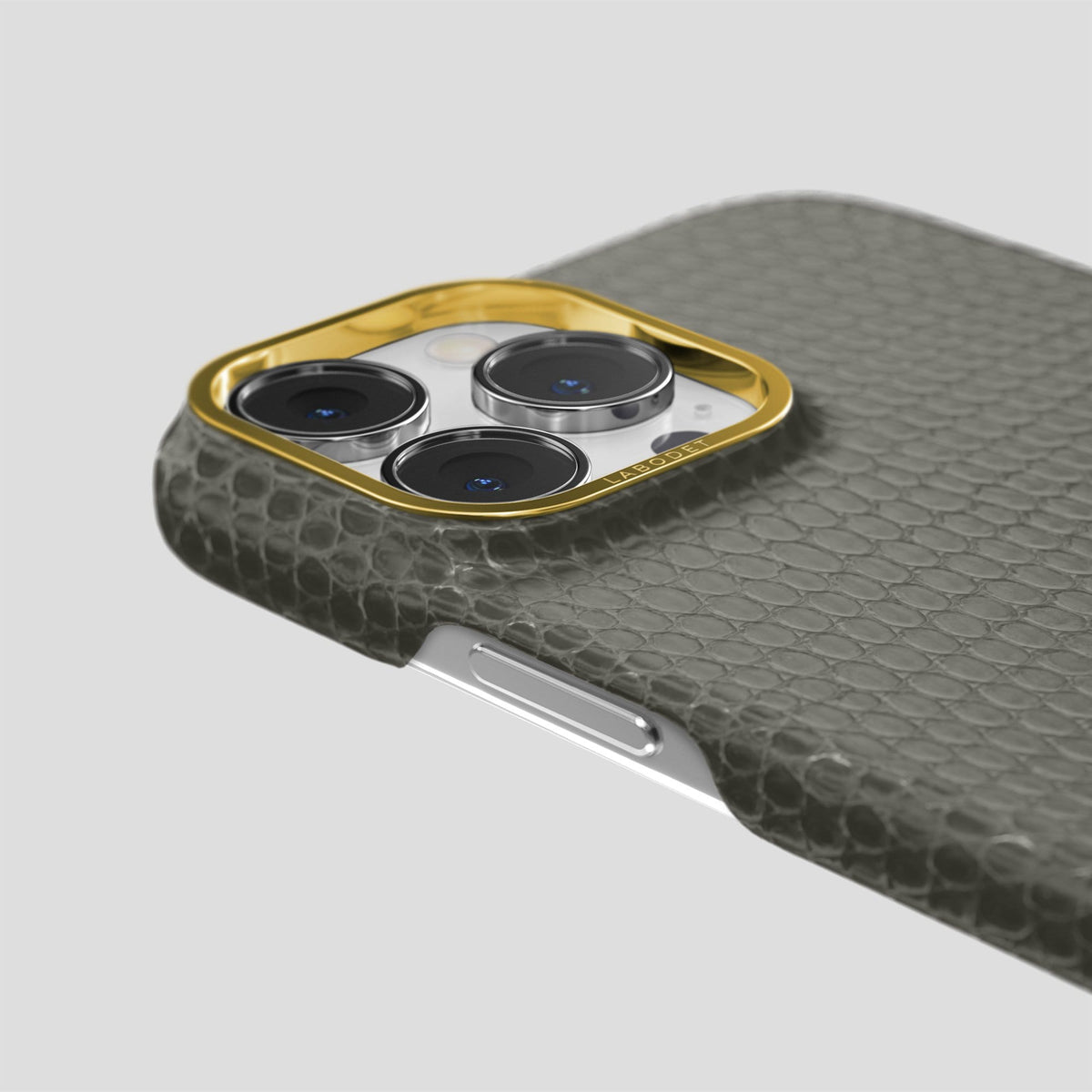 Grey iPhone 14 Pro Classic Case with Gold Metal -6 | Grey-Gold