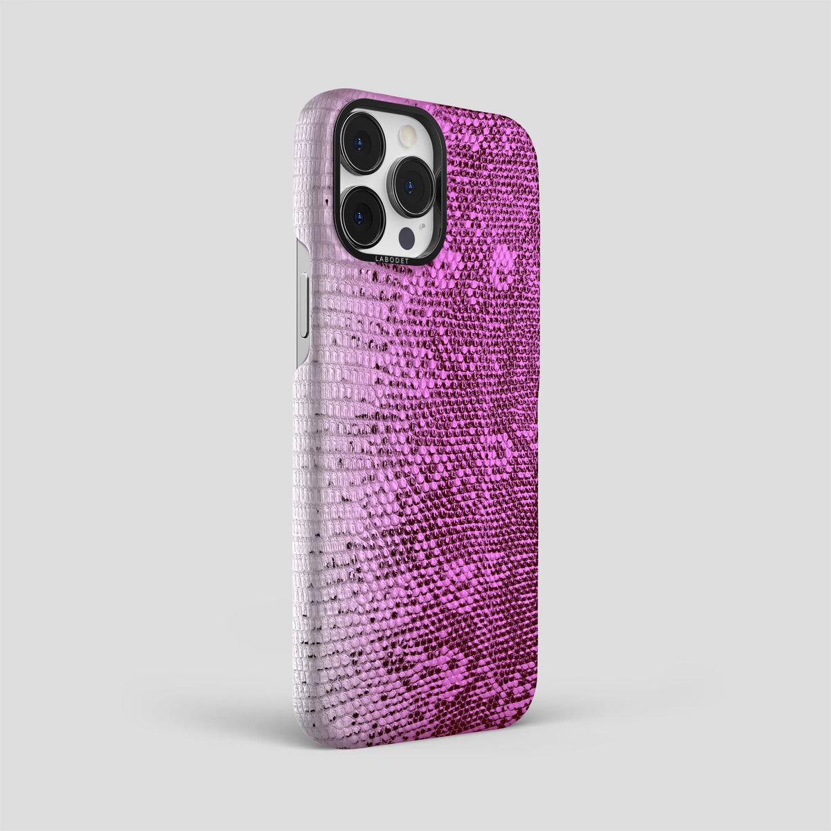 Fuchsia iPhone 14 Pro Max Himalayan Lizard Classic Case with Black Metal -2 | Fuchsia-Black