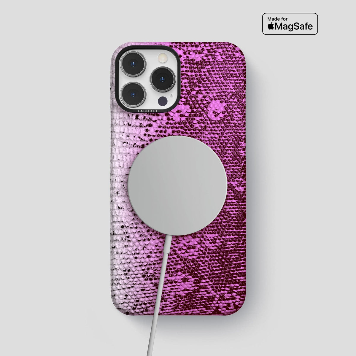 Fuchsia iPhone 14 Pro Max Himalayan Lizard Classic Case with Black Metal -5 | Fuchsia-Black