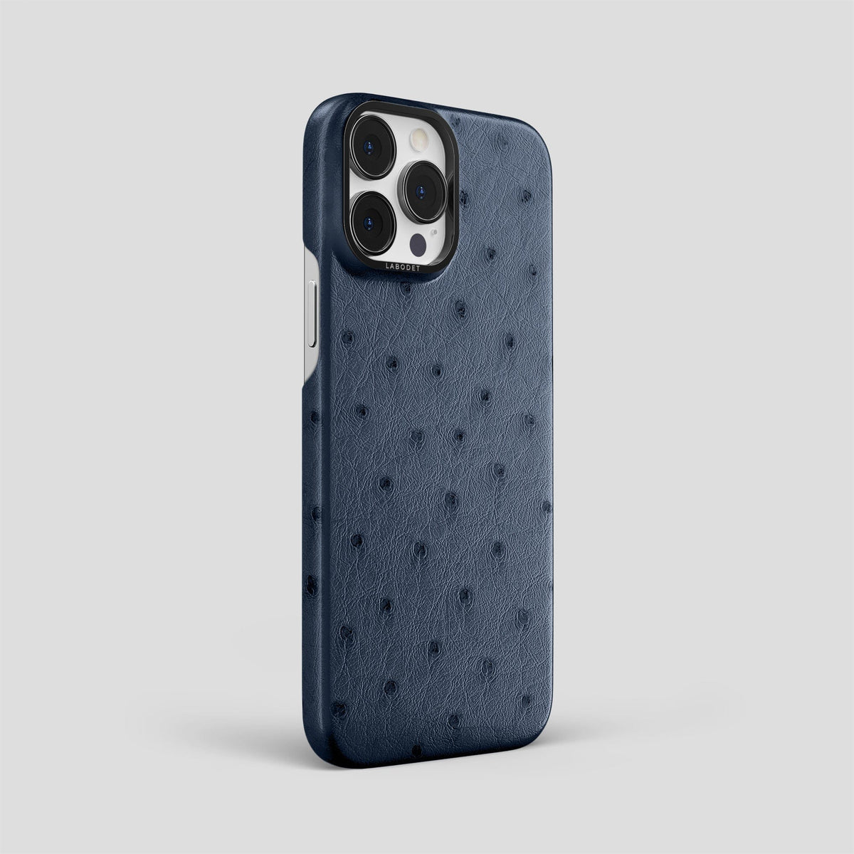 Navy-Blue iPhone 14 Pro Max Classic Case Ostrich with Black Metal -2 | Navy-Blue-Black