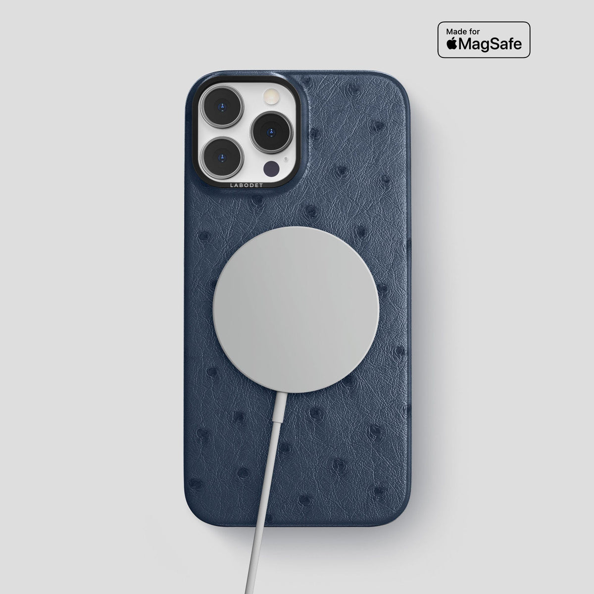Navy-Blue iPhone 14 Pro Max Classic Case Ostrich with Black Metal -5 | Navy-Blue-Black