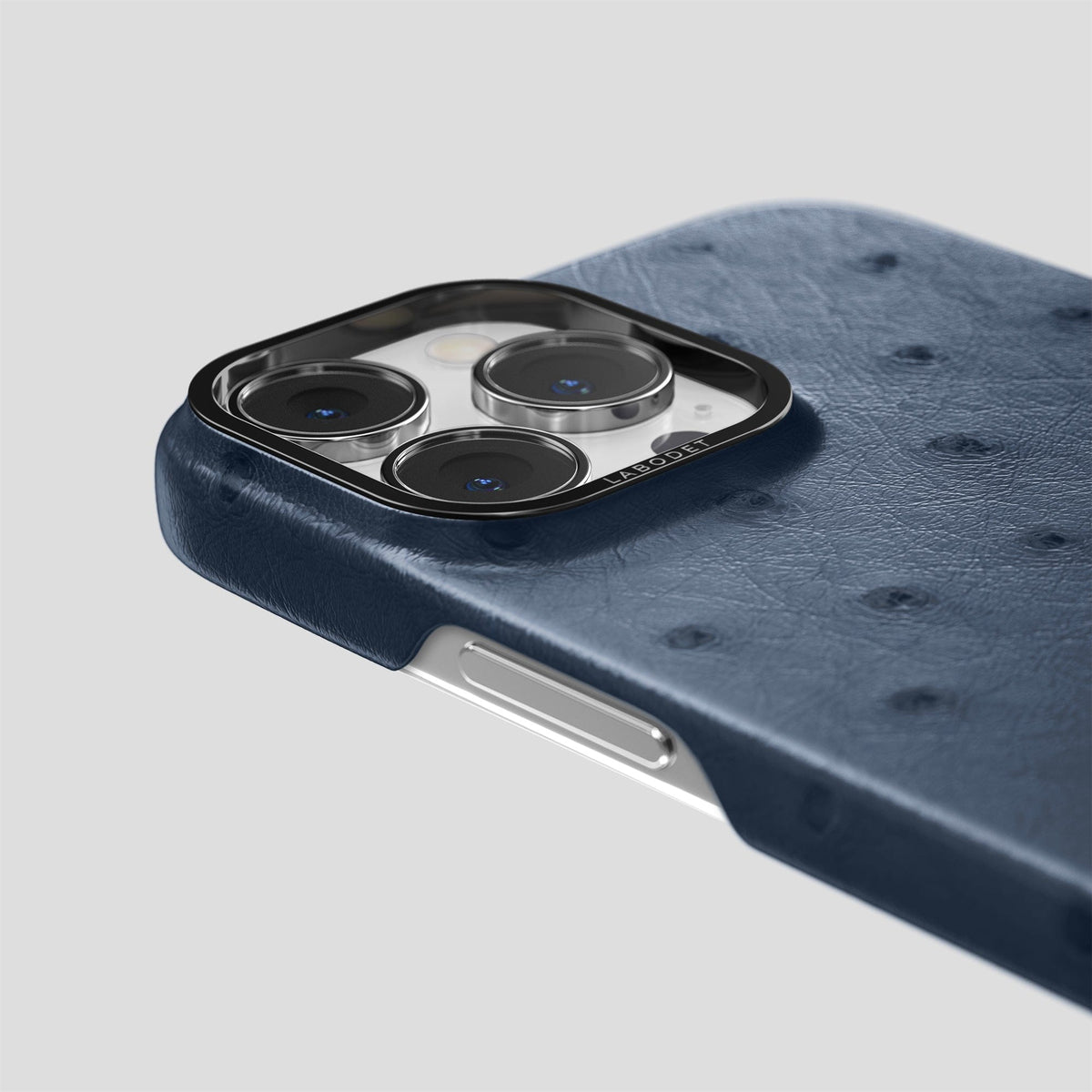 Navy-Blue iPhone 14 Pro Max Classic Case Ostrich with Black Metal -6 | Navy-Blue-Black