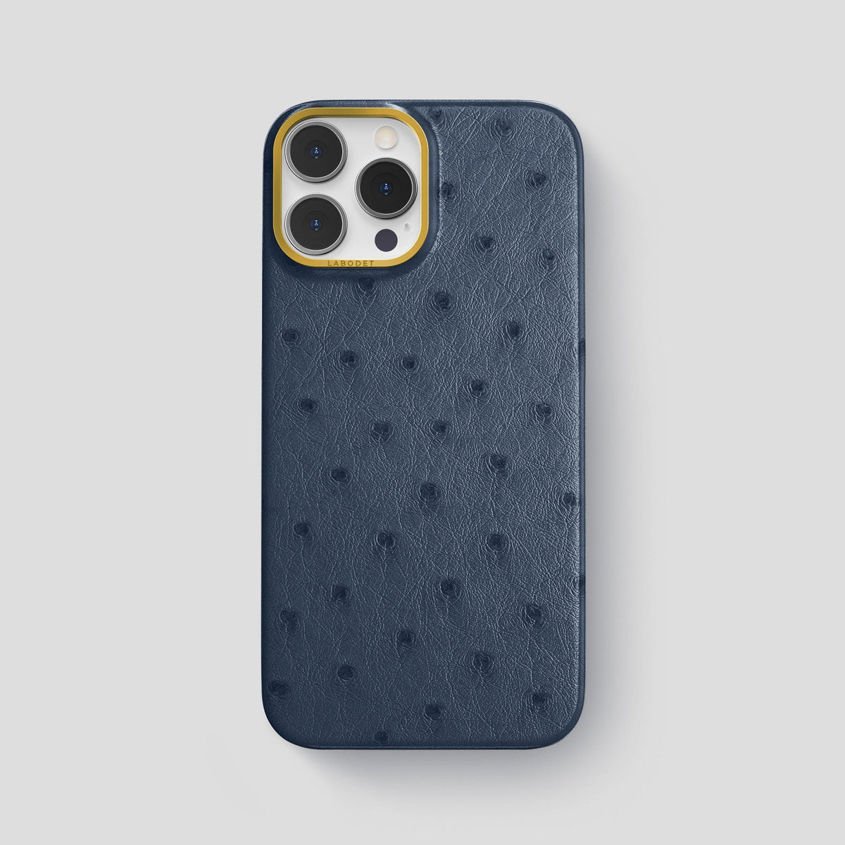 Navy-Blue iPhone 14 Pro Max Classic Case Ostrich with Gold Metal -1 | Navy-Blue-Gold