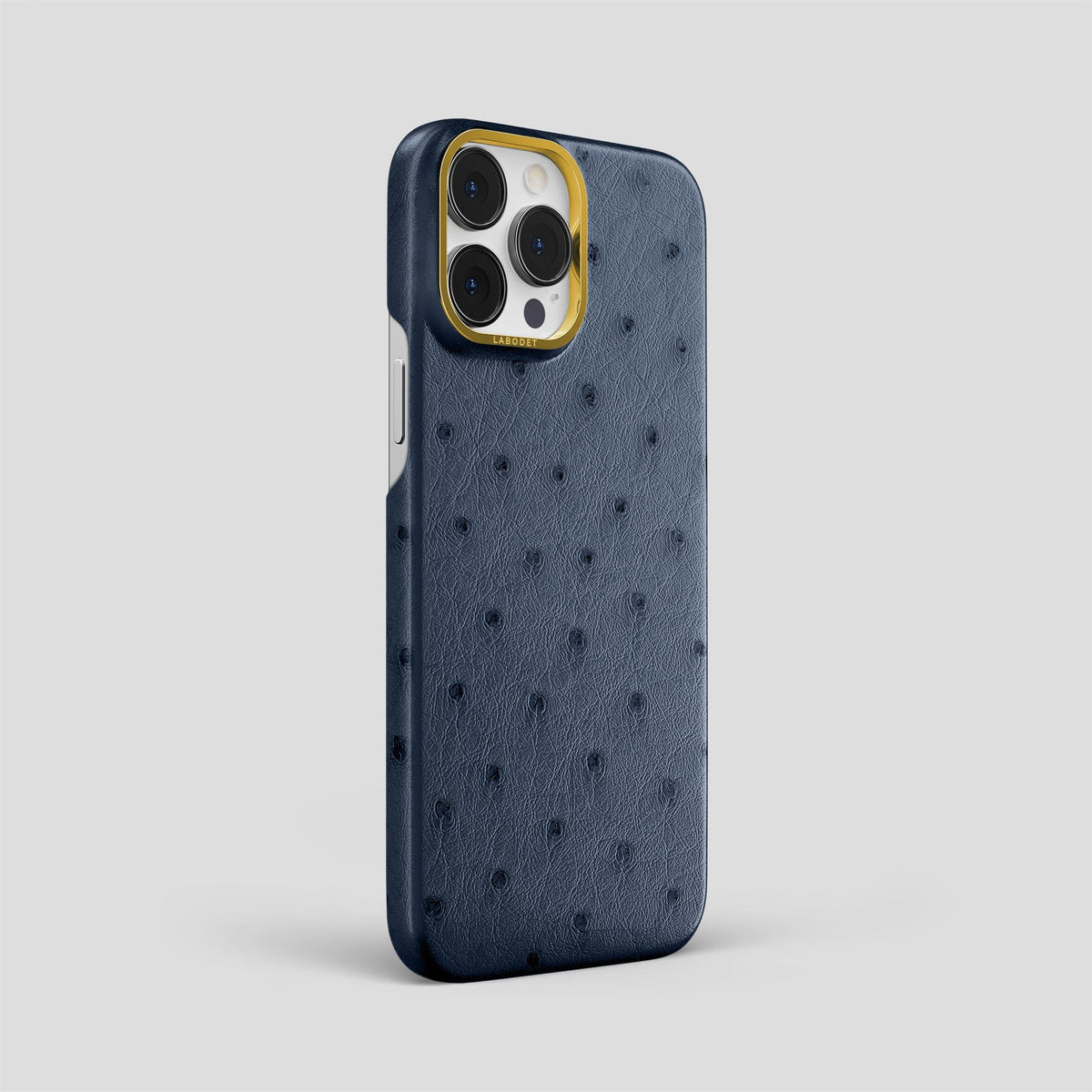 Navy-Blue iPhone 14 Pro Max Classic Case Ostrich with Gold Metal -2 | Navy-Blue-Gold