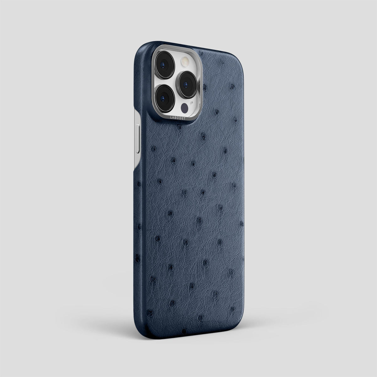 Navy-Blue iPhone 14 Pro Max Classic Case Ostrich with Steel Metal -2 | Navy-Blue-Steel