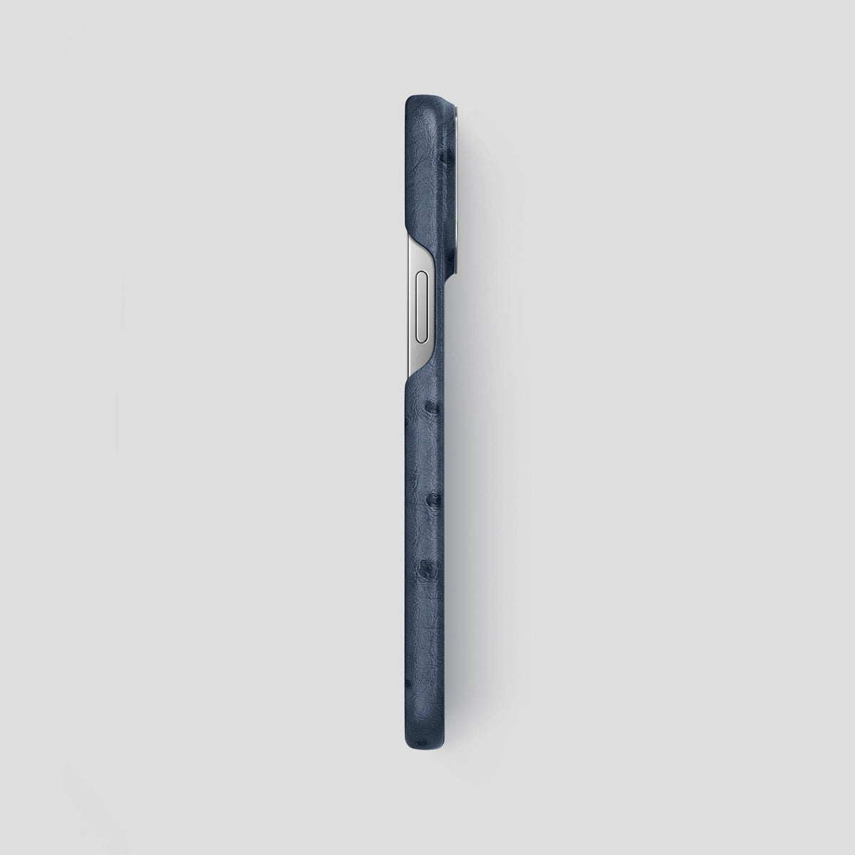 Navy-Blue iPhone 14 Pro Max Classic Case Ostrich with Steel Metal -3 | Navy-Blue-Steel