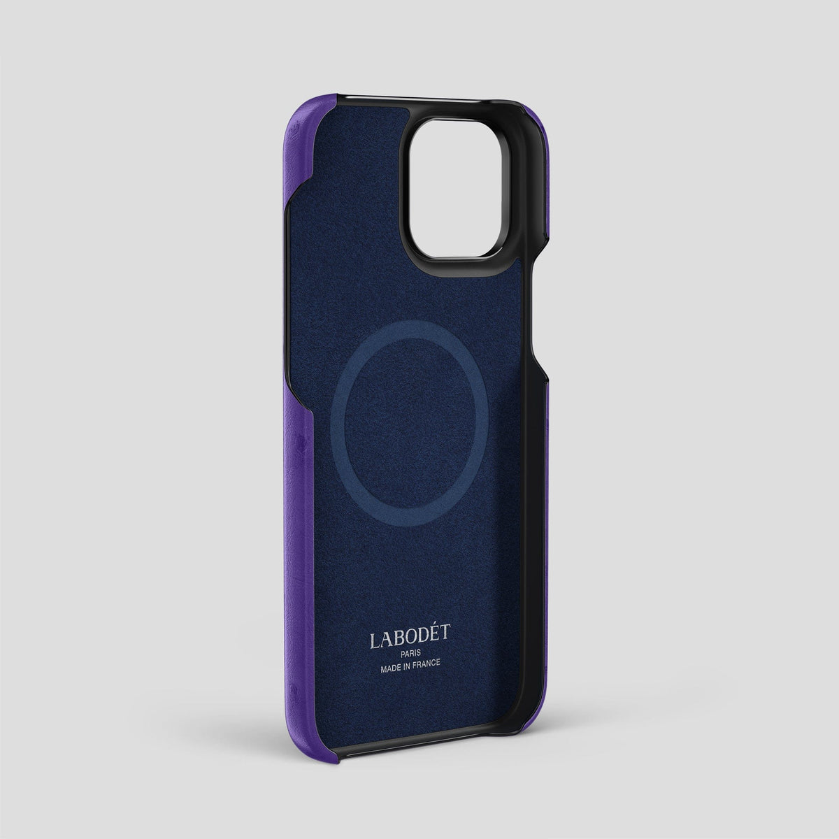 Purple iPhone 14 Pro Max Classic Case Ostrich with Black Metal -4 | Purple-Black