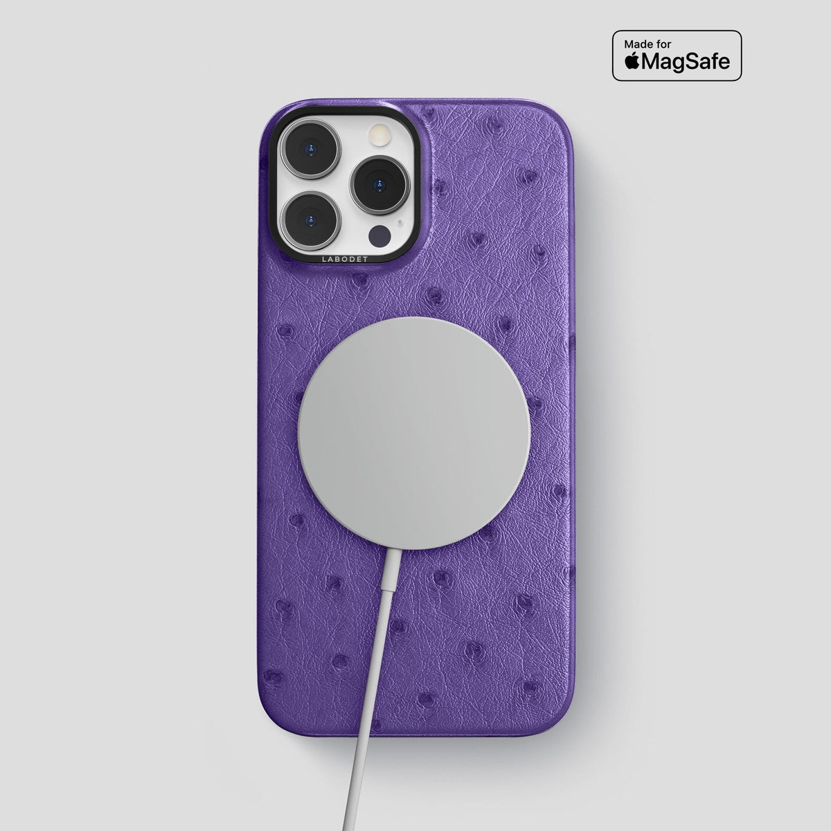 Purple iPhone 14 Pro Max Classic Case Ostrich with Black Metal -5 | Purple-Black