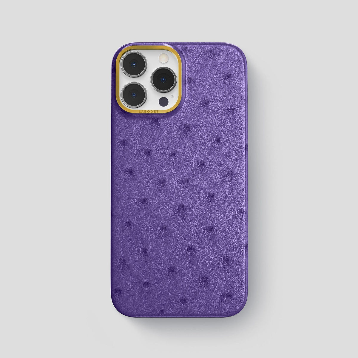 Purple iPhone 14 Pro Max Classic Case Ostrich with Gold Metal -1 | Purple-Gold