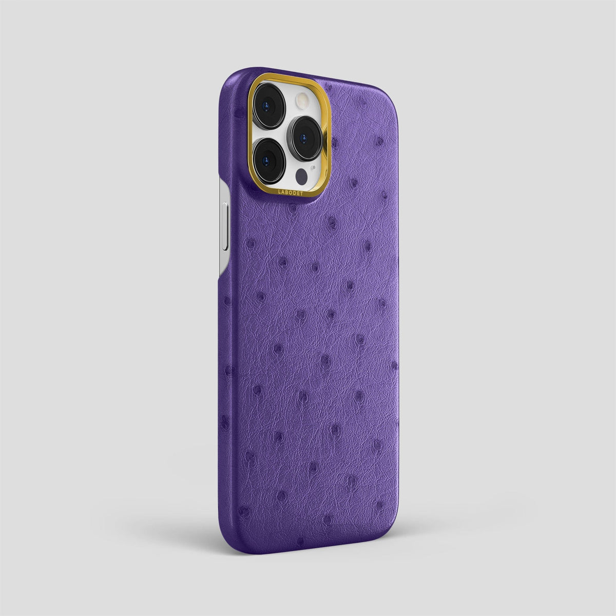 Purple iPhone 14 Pro Max Classic Case Ostrich with Gold Metal -2 | Purple-Gold