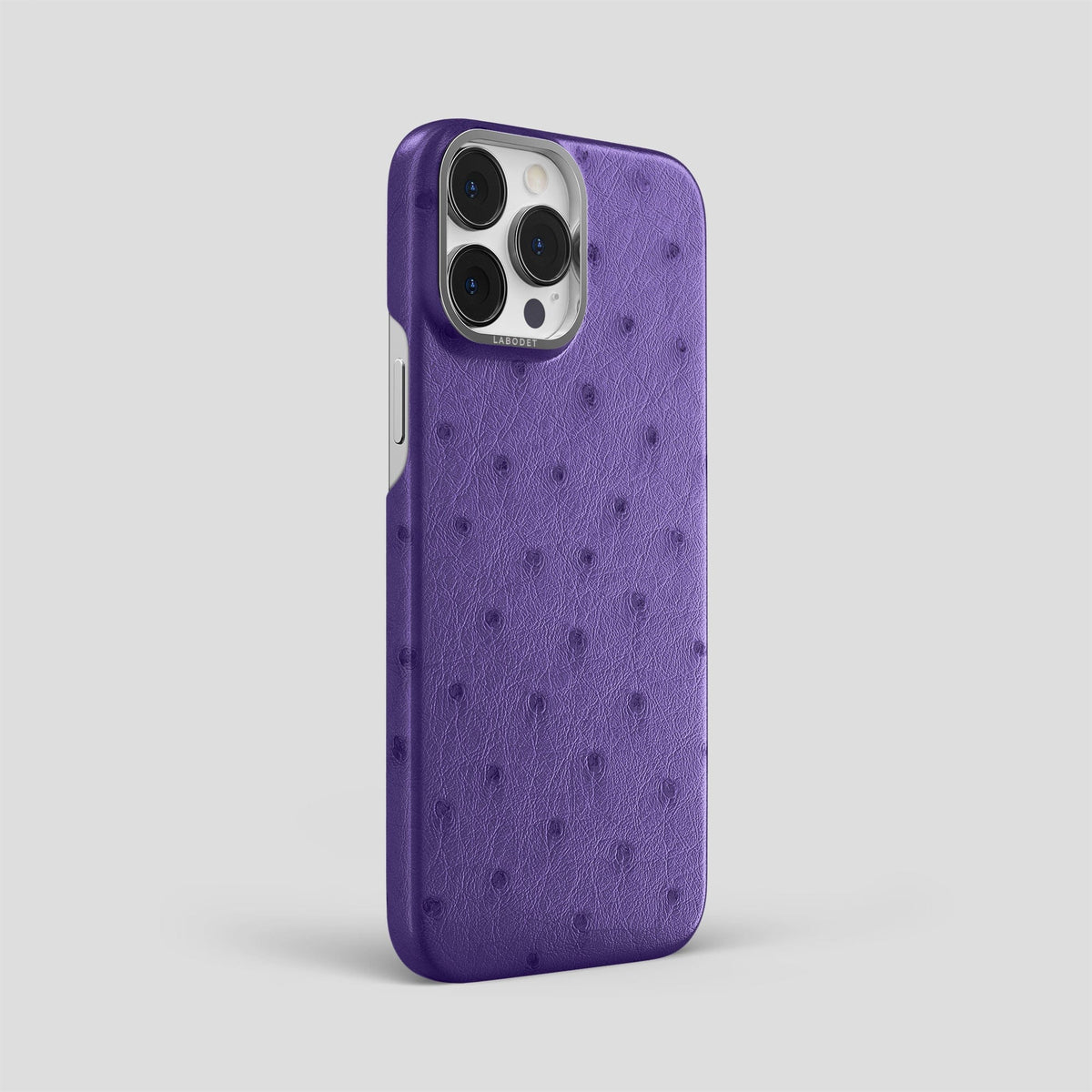 Purple iPhone 14 Pro Max Classic Case Ostrich with Steel Metal -2 | Purple-Steel