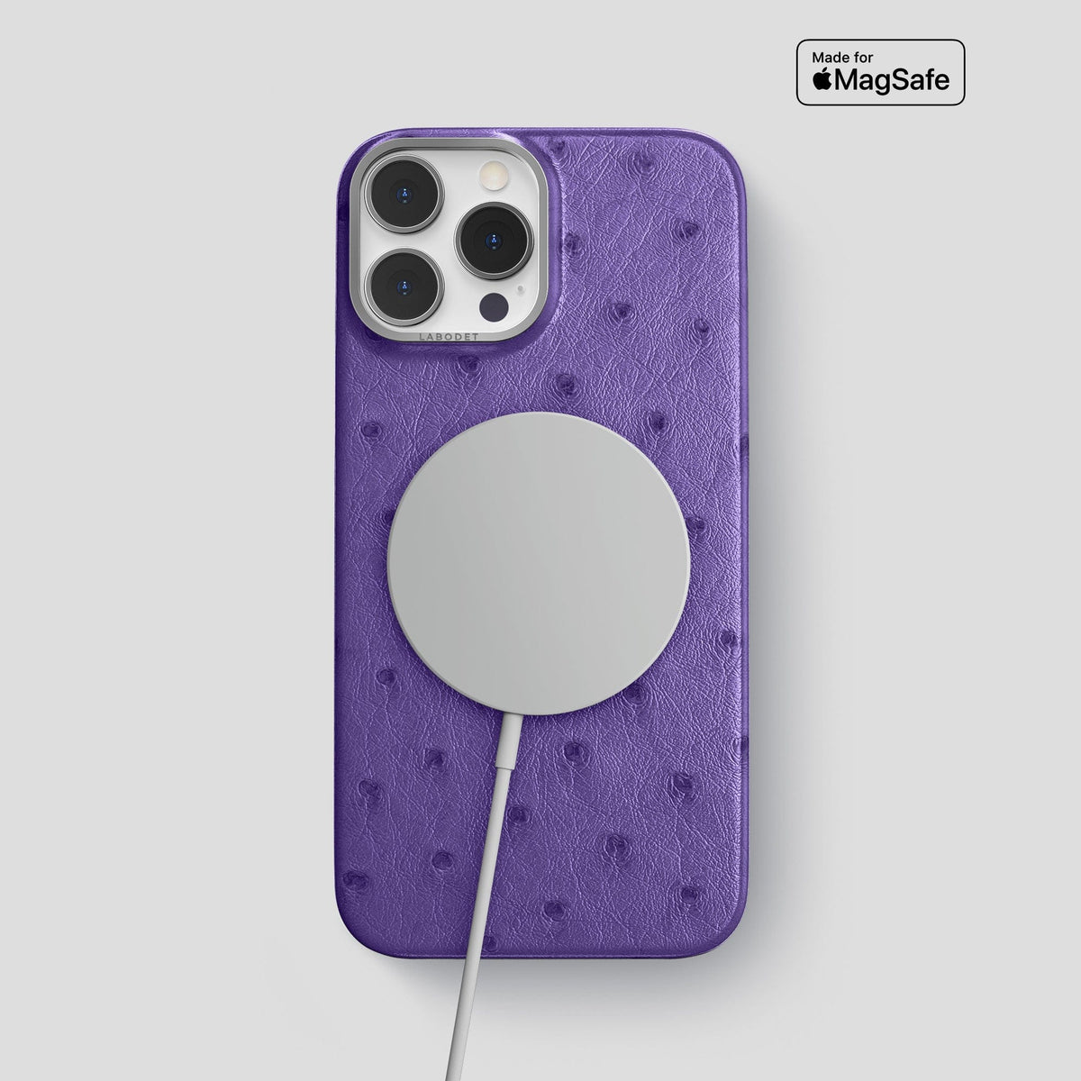 Purple iPhone 14 Pro Max Classic Case Ostrich with Steel Metal -5 | Purple-Steel