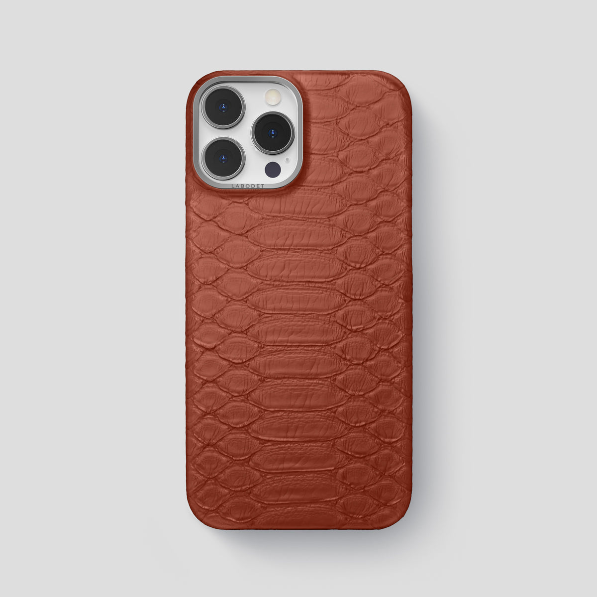 Medium-Brown iPhone 14 Pro Max Classic Case Python with Steel Metal -1 | Medium-Brown-Steel
