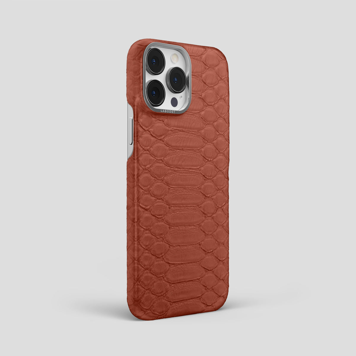 Medium-Brown iPhone 14 Pro Max Classic Case Python with Steel Metal -2 | Medium-Brown-Steel