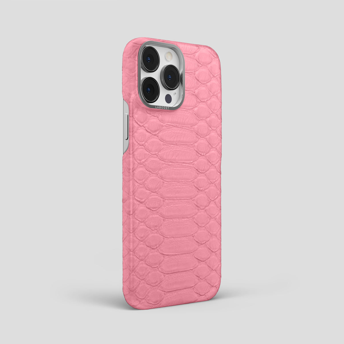 Pink iPhone 14 Pro Max Classic Case Python with Steel Metal -2 | Pink-Steel