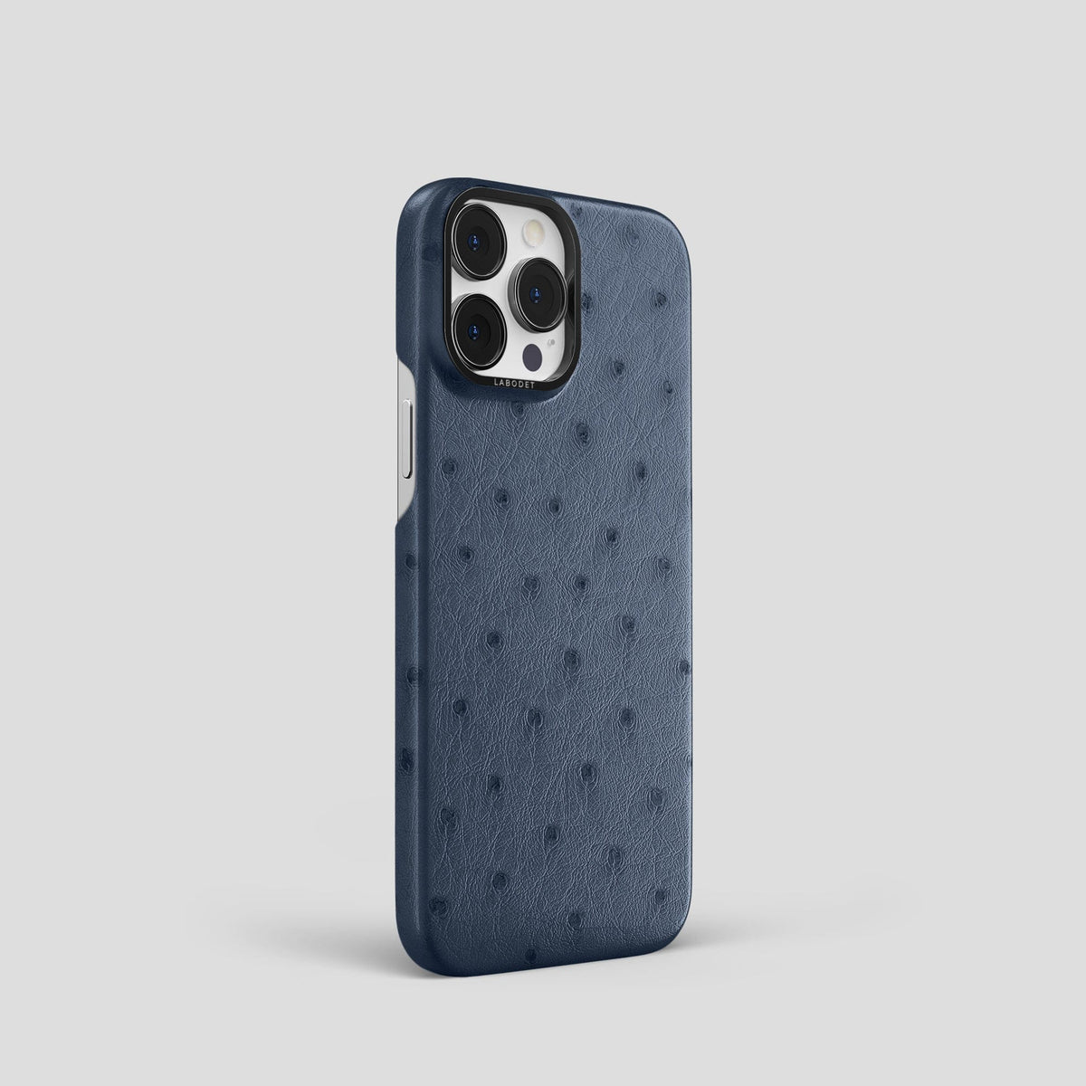 Navy-Blue iPhone 14 Pro Classic Case Ostrich with Black Metal -2 | Navy-Blue-Black