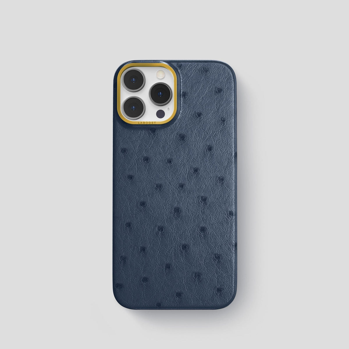 Navy-Blue iPhone 14 Pro Classic Case Ostrich with Gold Metal -1 | Navy-Blue-Gold