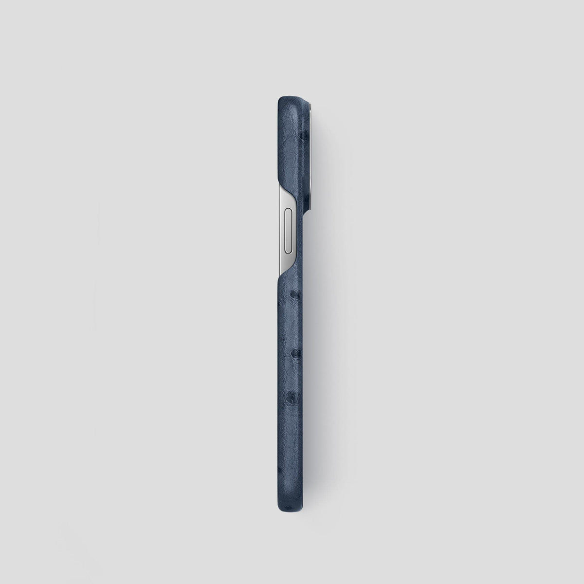 Navy-Blue iPhone 14 Pro Classic Case Ostrich with Steel Metal -3 | Navy-Blue-Steel
