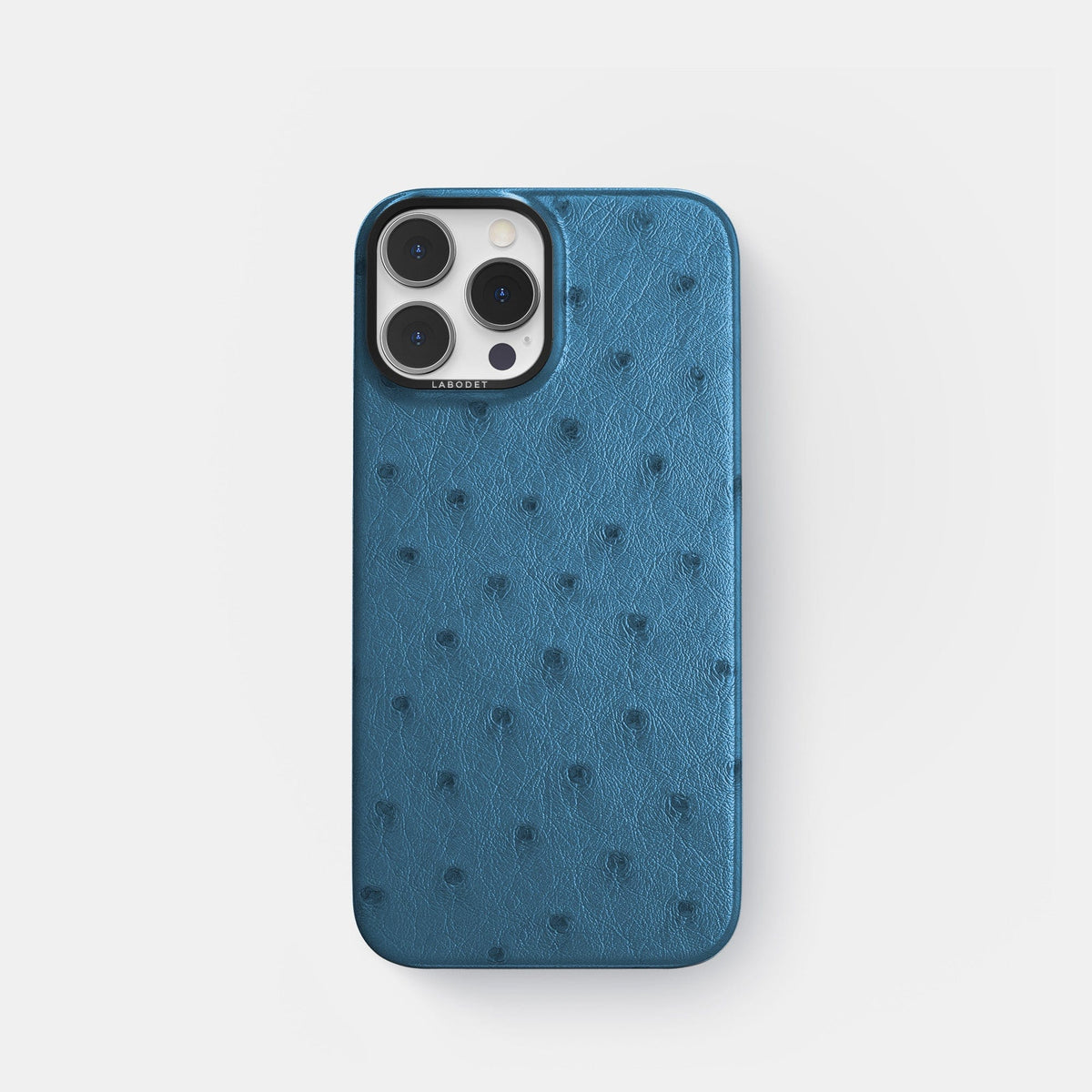 Blue-Jeans iPhone 14 Pro Classic Case Ostrich with Black Metal -1 | Blue-Jeans-Black