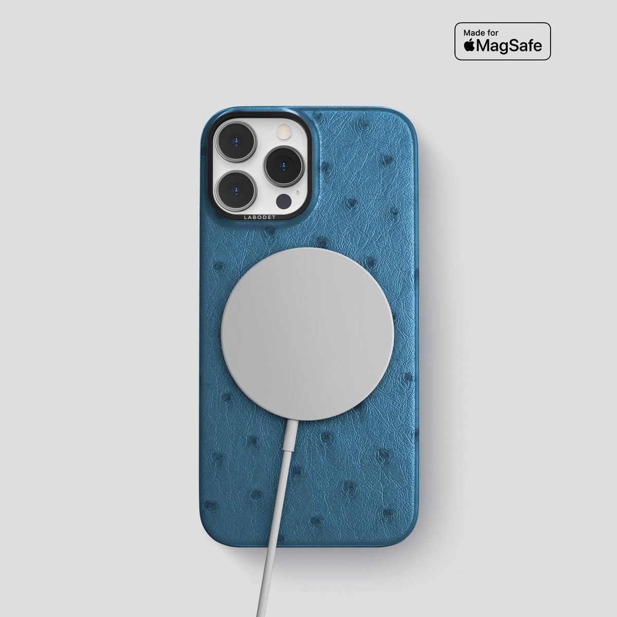 Blue-Jeans iPhone 14 Pro Classic Case Ostrich with Black Metal -5 | Blue-Jeans-Black