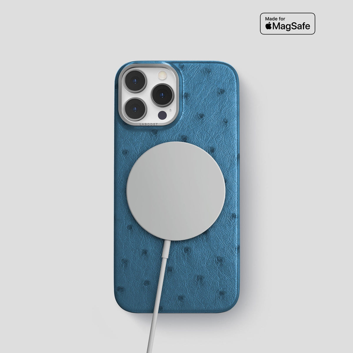 Blue-Jeans iPhone 14 Pro Classic Case Ostrich with Steel Metal -5 | Blue-Jeans-Steel
