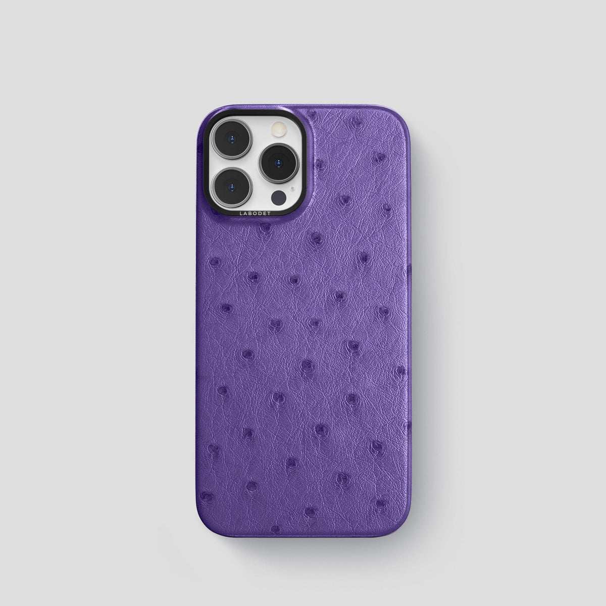 Purple iPhone 14 Pro Classic Case Ostrich with Black Metal -1 | Purple-Black