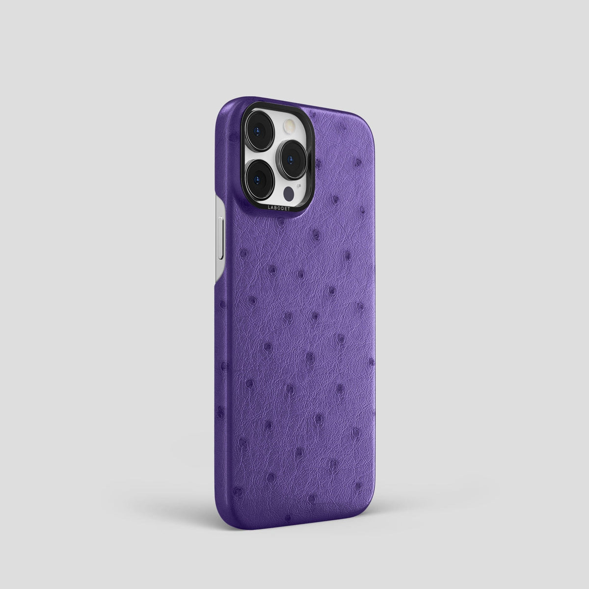 Purple iPhone 14 Pro Classic Case Ostrich with Black Metal -2 | Purple-Black