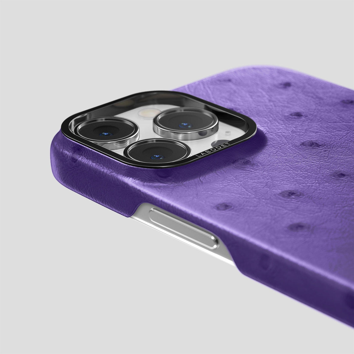 Purple iPhone 14 Pro Classic Case Ostrich with Black Metal -6 | Purple-Black