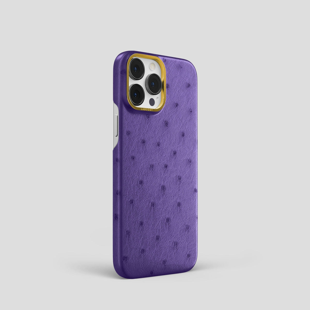 Purple iPhone 14 Pro Classic Case Ostrich with Gold Metal -2 | Purple-Gold
