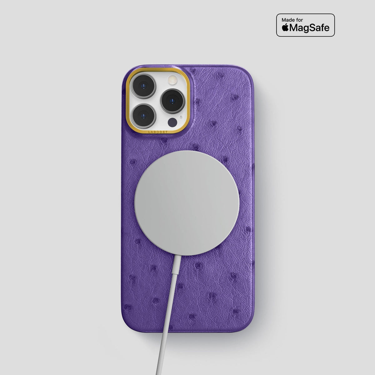 Purple iPhone 14 Pro Classic Case Ostrich with Gold Metal -5 | Purple-Gold