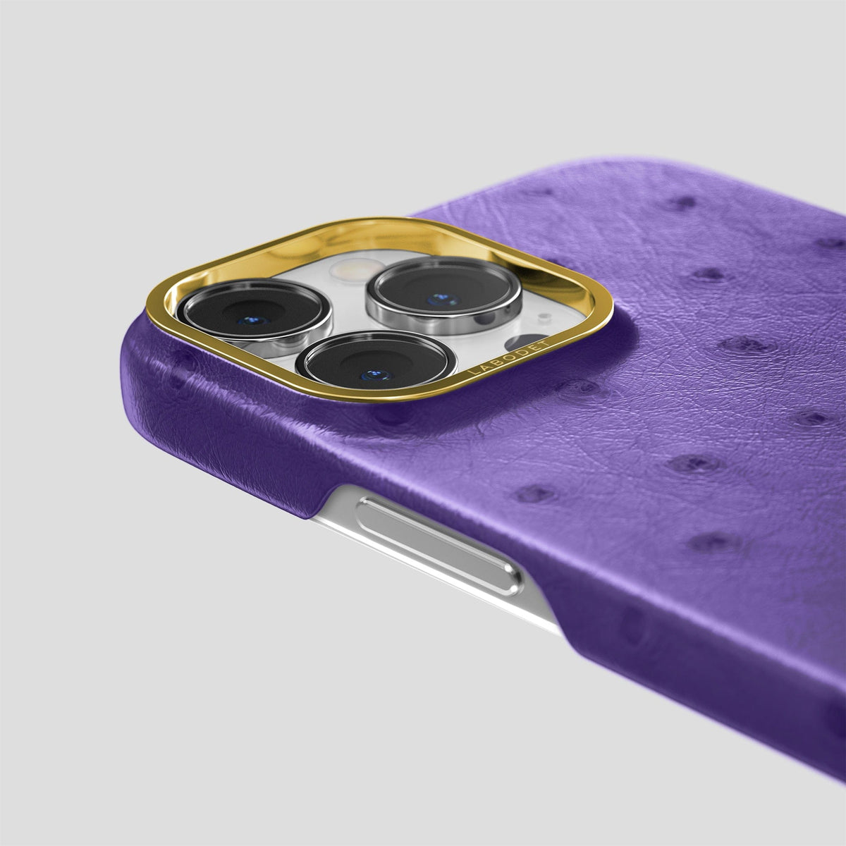 Purple iPhone 14 Pro Classic Case Ostrich with Gold Metal -6 | Purple-Gold