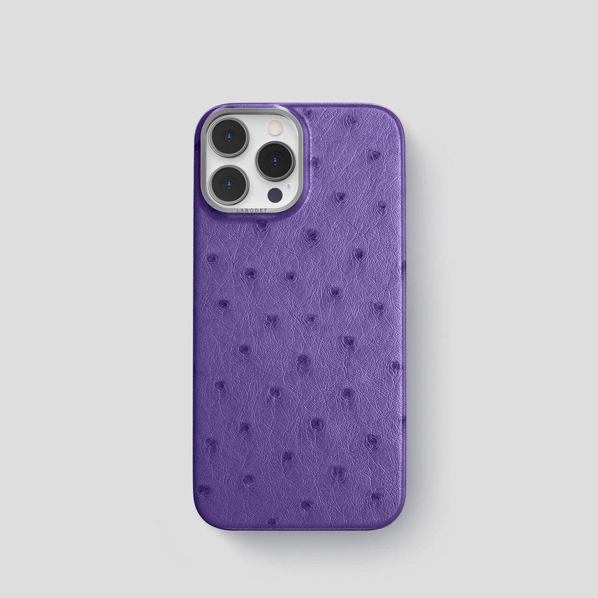 Purple iPhone 14 Pro Classic Case Ostrich with Steel Metal -1 | Purple-Steel