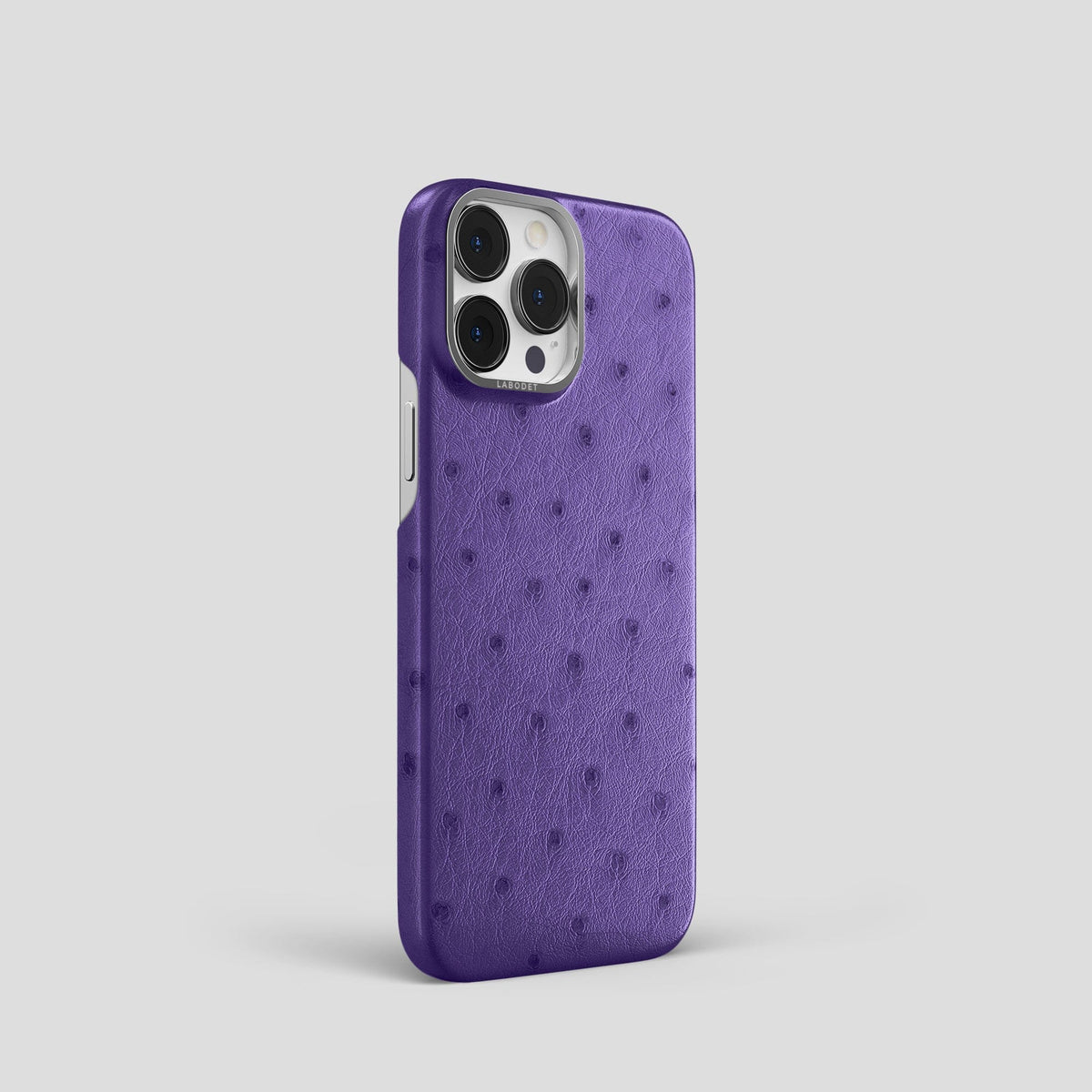Purple iPhone 14 Pro Classic Case Ostrich with Steel Metal -2 | Purple-Steel
