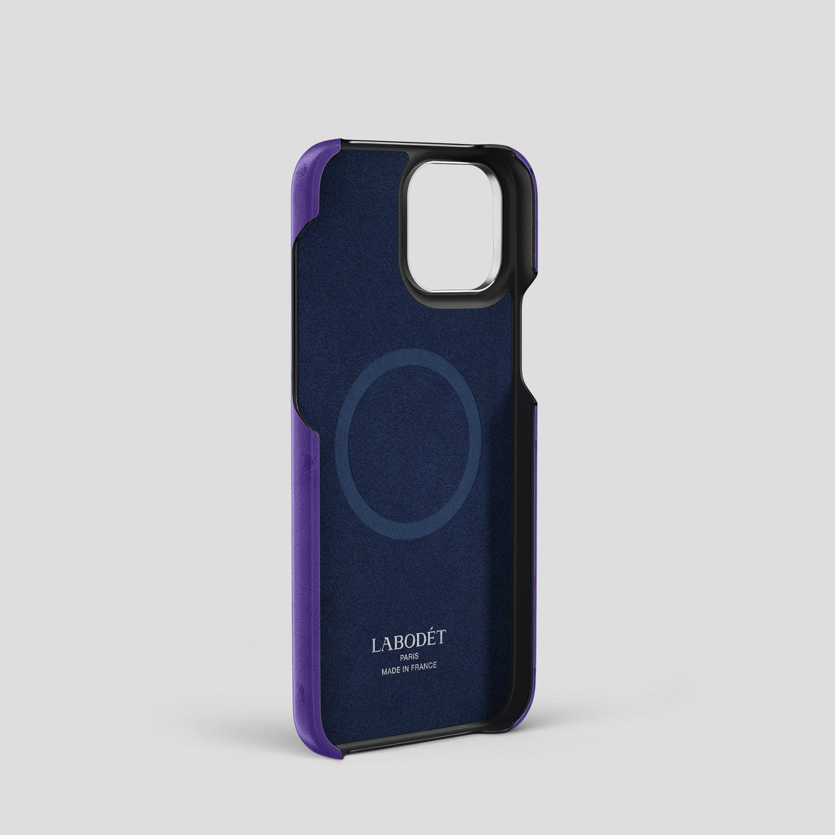 Purple iPhone 14 Pro Classic Case Ostrich with Steel Metal -4 | Purple-Steel