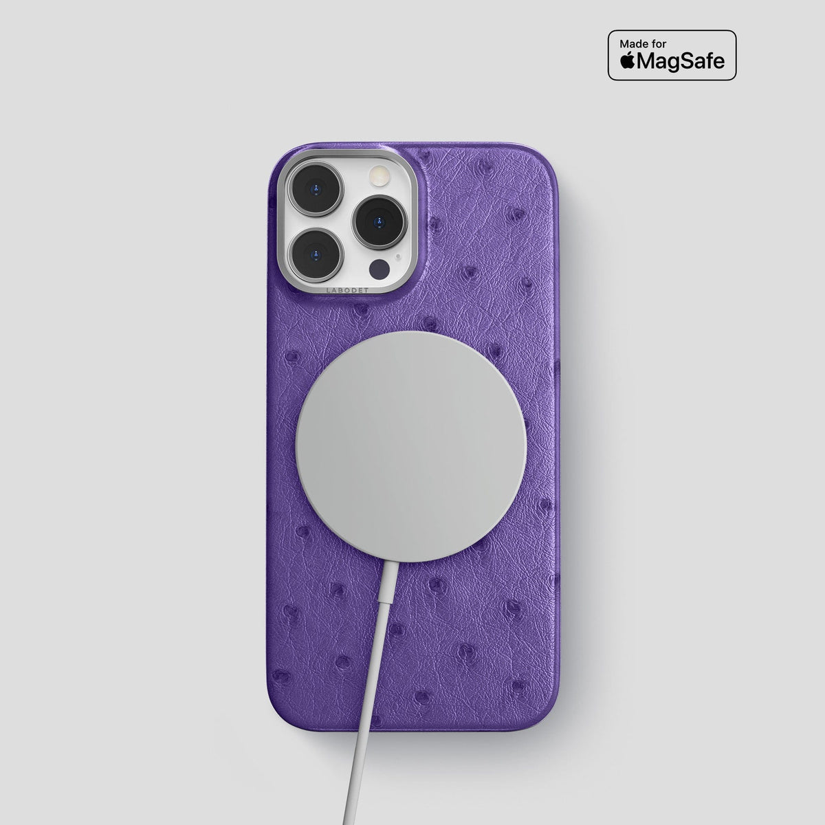Purple iPhone 14 Pro Classic Case Ostrich with Steel Metal -5 | Purple-Steel