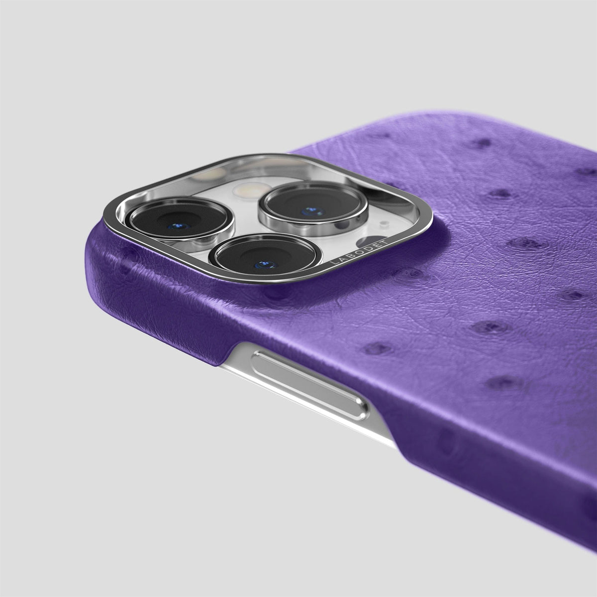 Purple iPhone 14 Pro Classic Case Ostrich with Steel Metal -6 | Purple-Steel