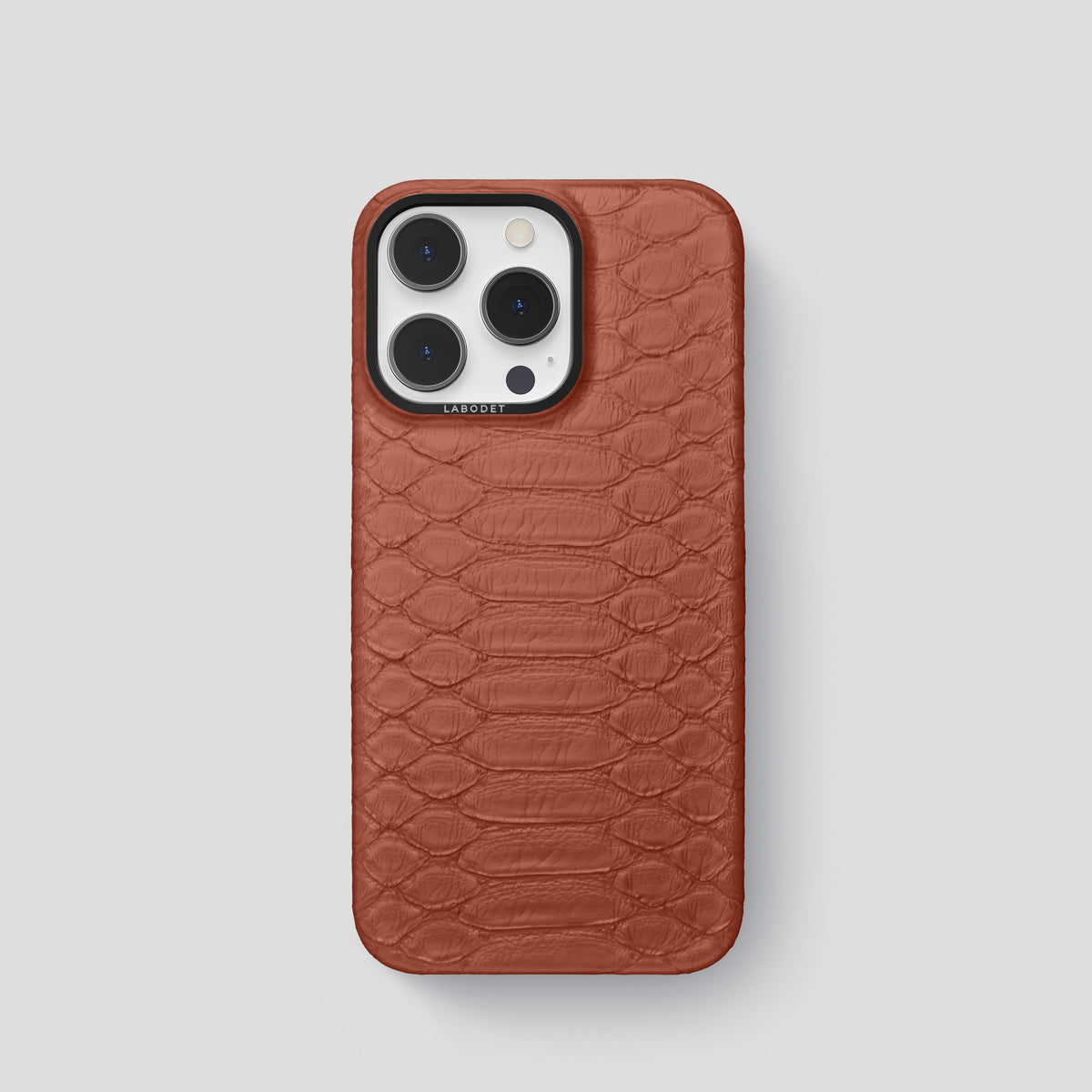 Medium-Brown iPhone 14 Pro Classic Case Python with Black Metal -1 | Medium-Brown-Black