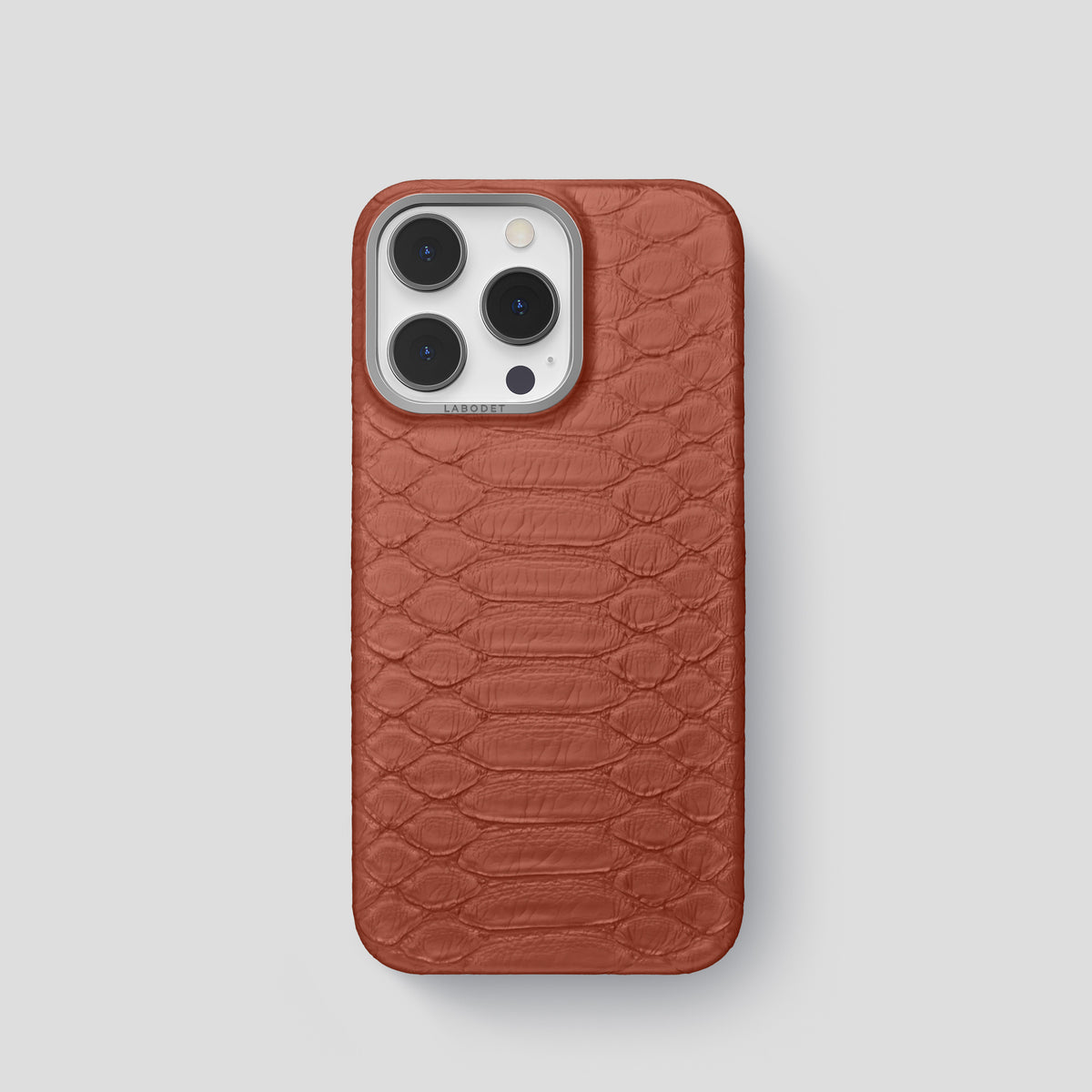 Medium-Brown iPhone 14 Pro Classic Case Python with Steel Metal -1 | Medium-Brown-Steel