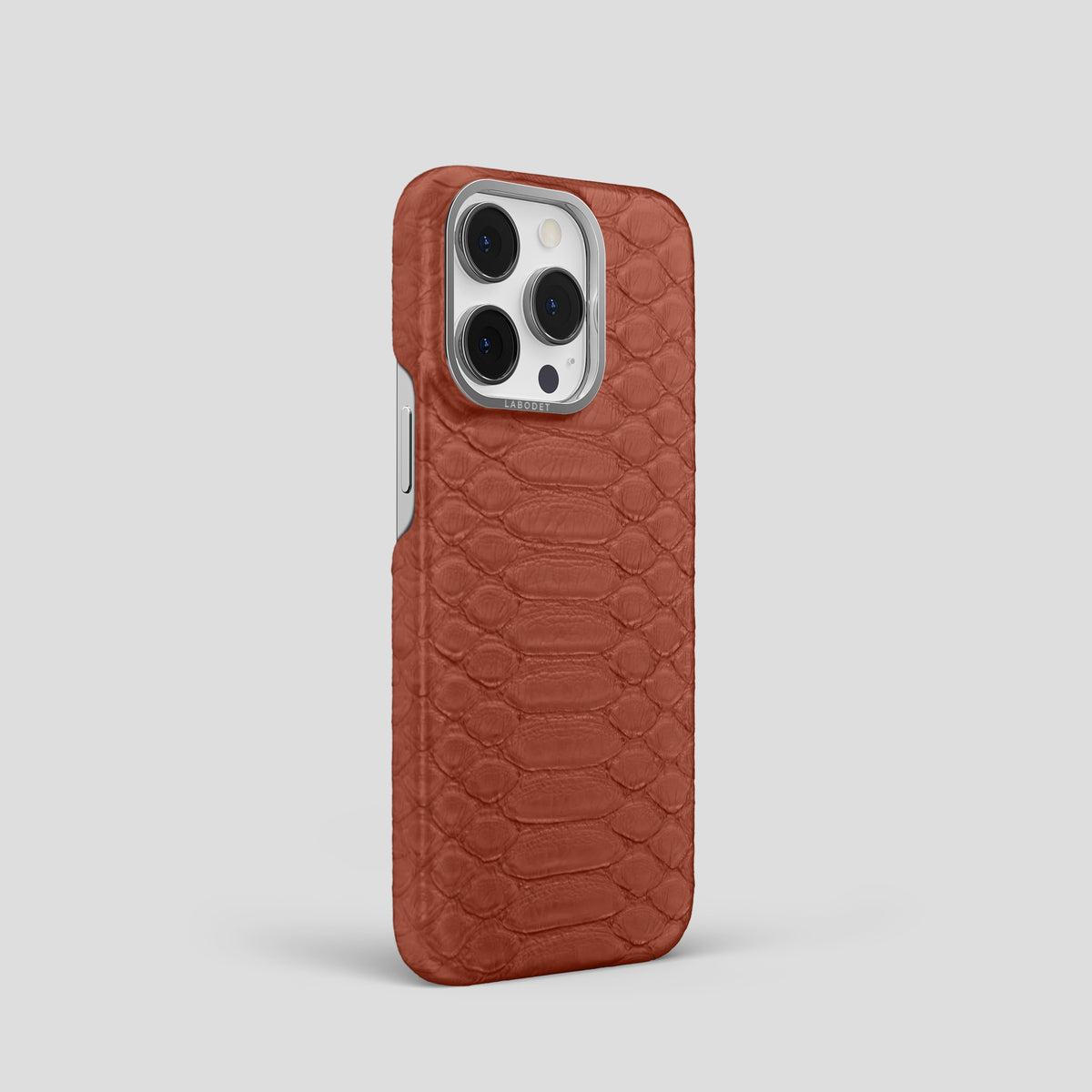 Medium-Brown iPhone 14 Pro Classic Case Python with Steel Metal -2 | Medium-Brown-Steel