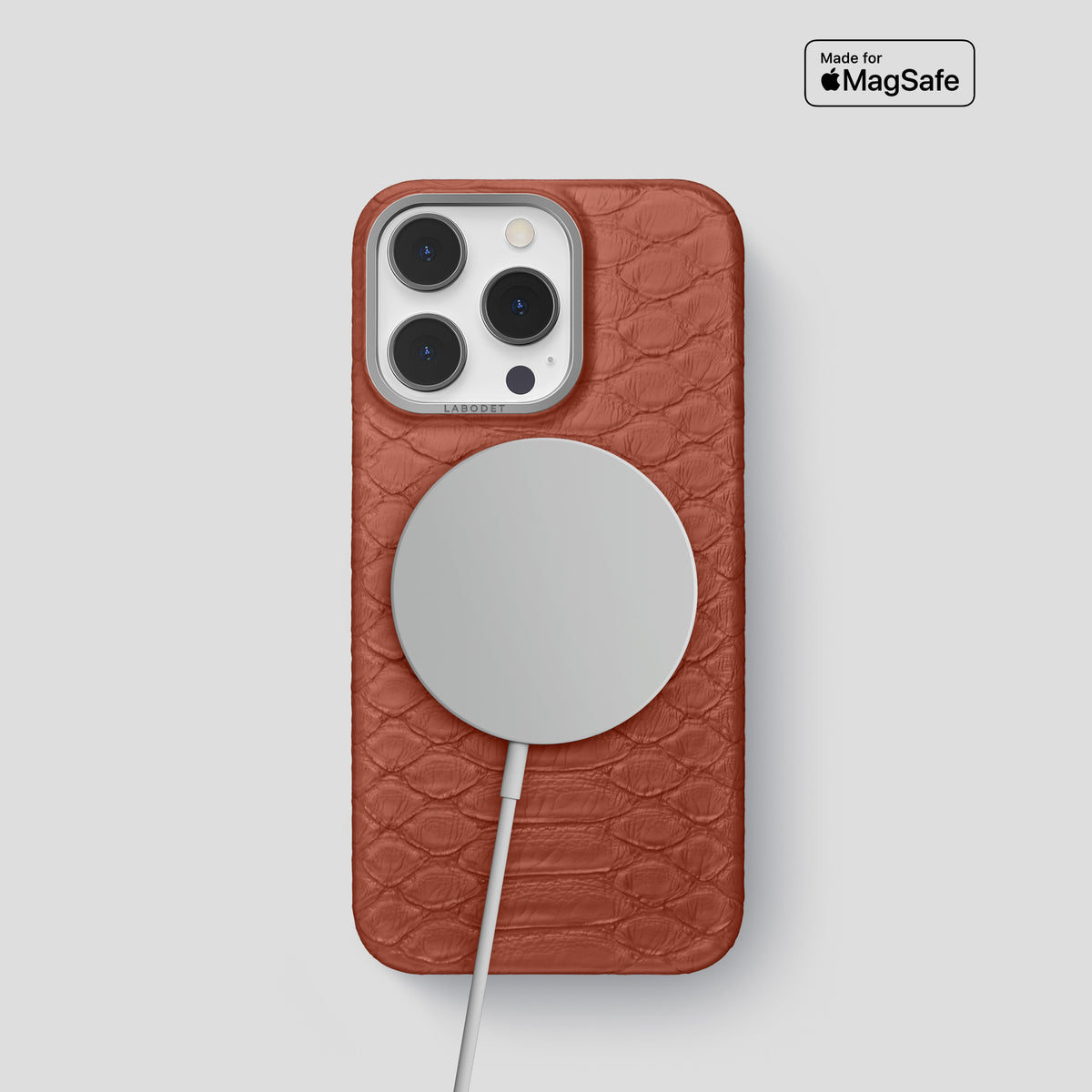 Medium-Brown iPhone 14 Pro Classic Case Python with Steel Metal -5 | Medium-Brown-Steel