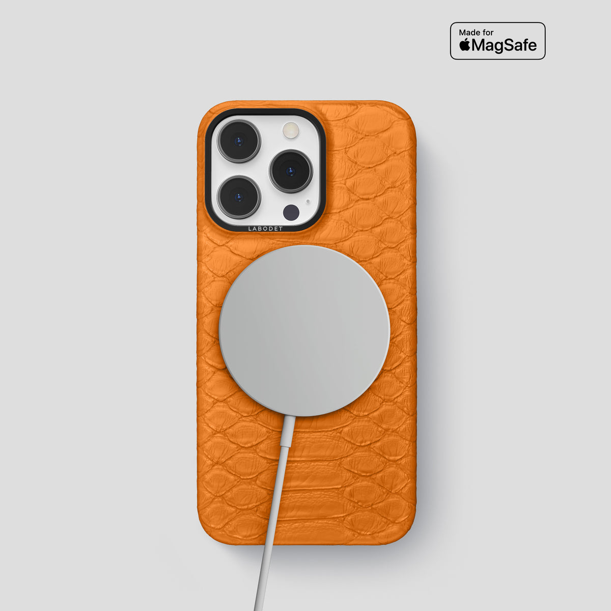 Orange iPhone 14 Pro Classic Case Python with Black Metal -5 | Orange-Black