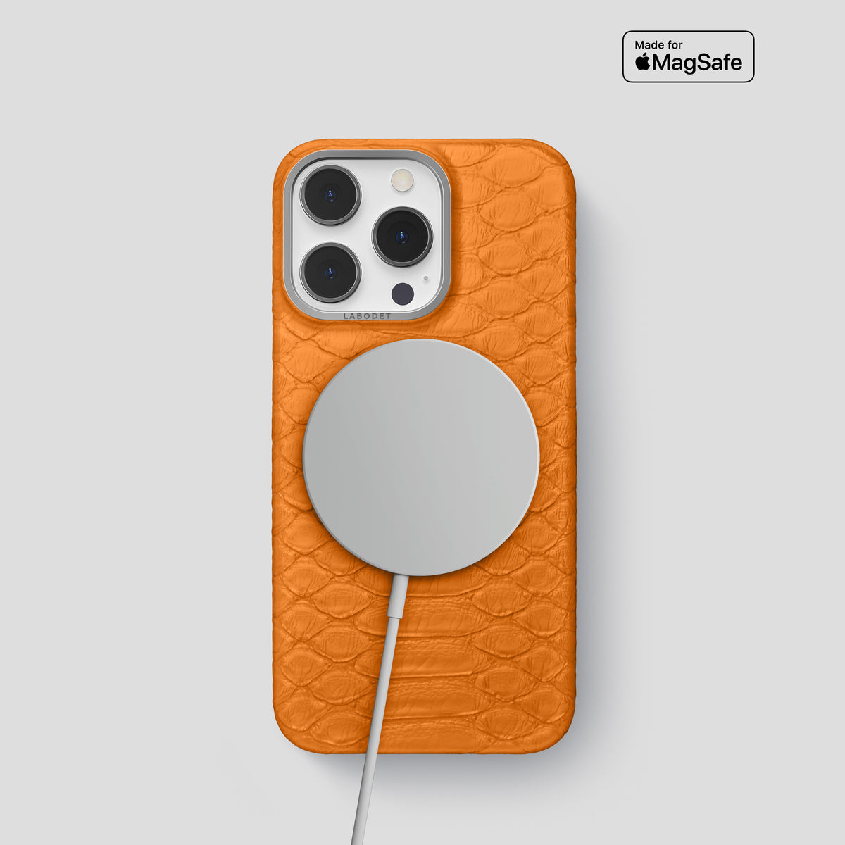 Orange iPhone 14 Pro Classic Case Python with Steel Metal -5 | Orange-Steel