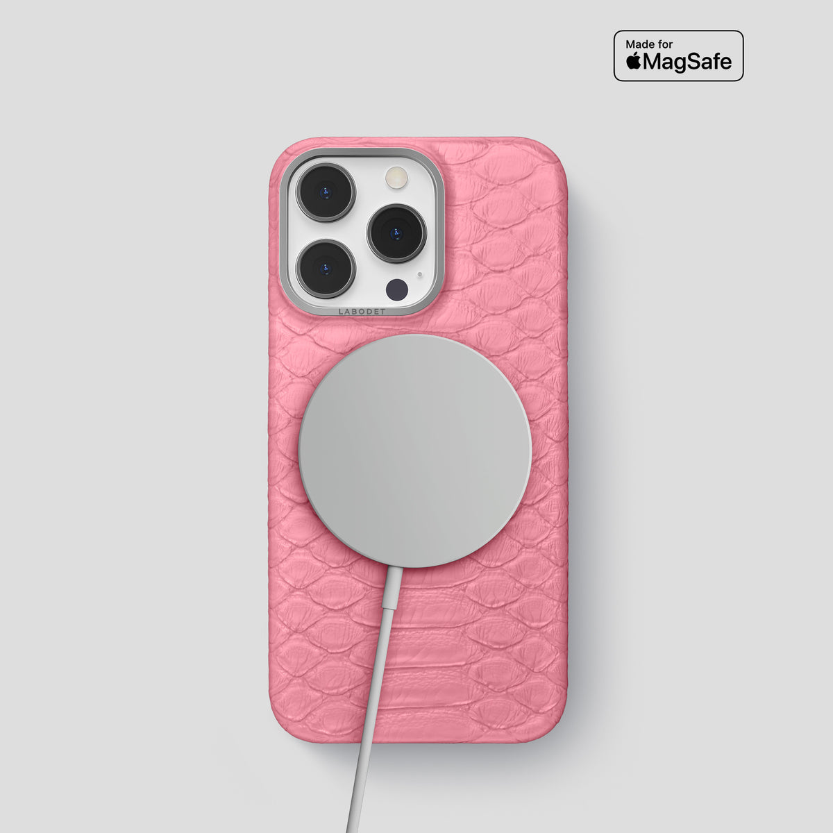 Pink iPhone 14 Pro Classic Case Python with Steel Metal -5 | Pink-Steel