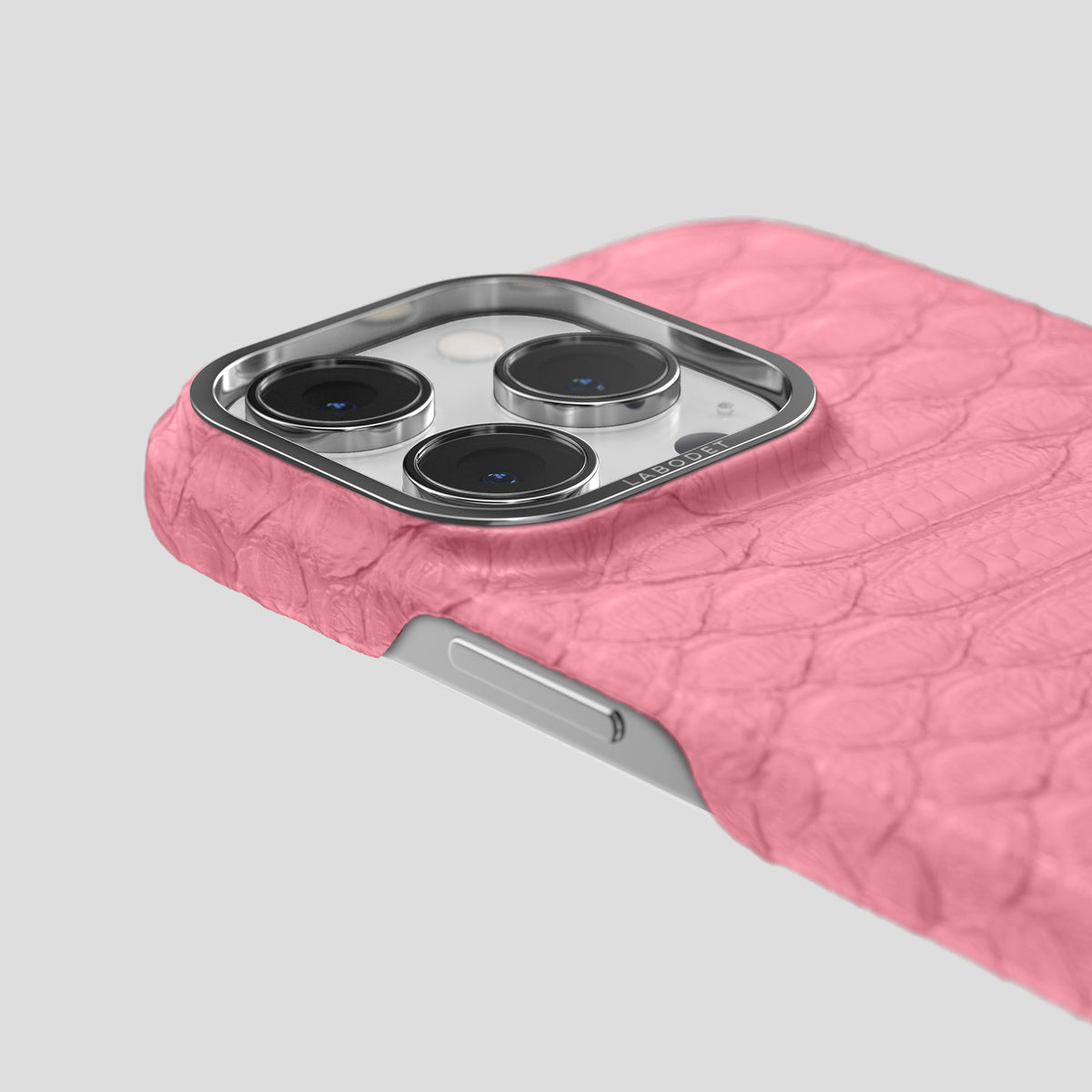 Pink iPhone 14 Pro Classic Case Python with Steel Metal -6 | Pink-Steel