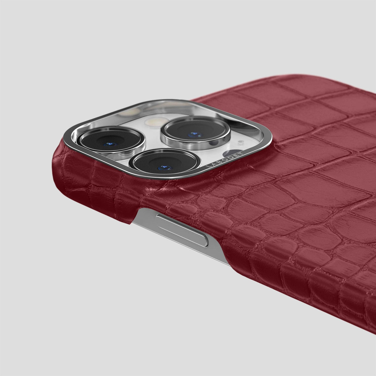 Burgundy iPhone 15 Pro Classic Case Alligator with Steel Metal -5 | Burgundy-Steel