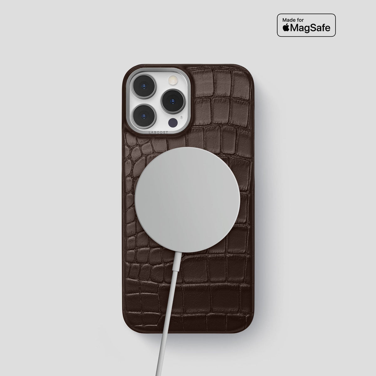 Dark-Brown iPhone 15 Pro Classic Case Alligator with Steel Metal -4 | Dark-Brown-Steel