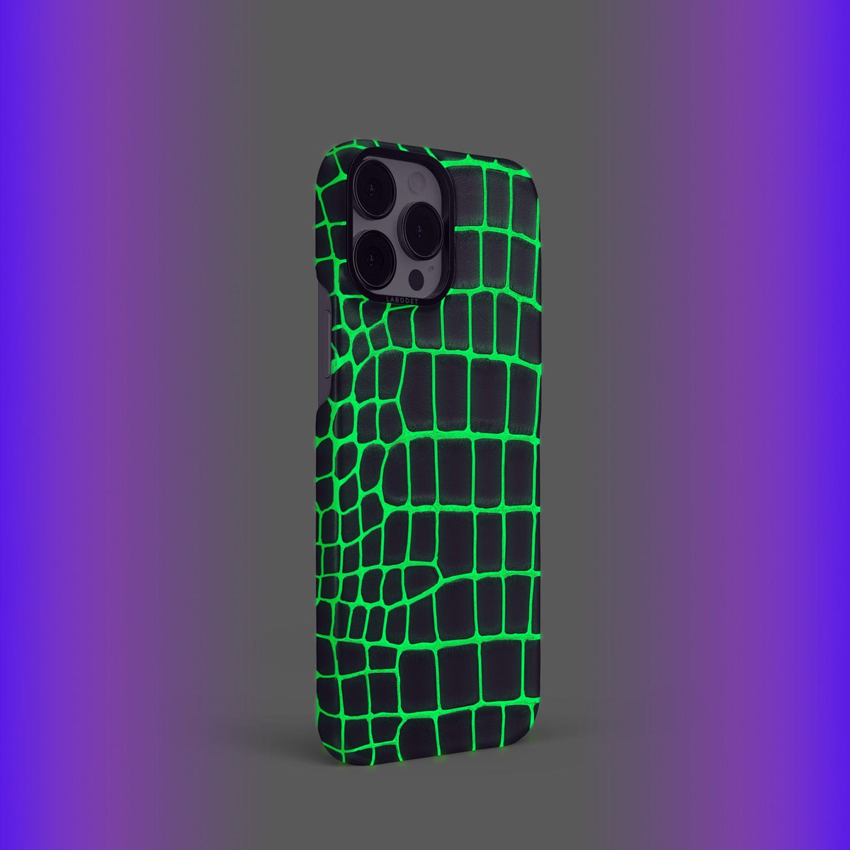 Neon-Green iPhone 14 Pro Classic Case Luminescent Alligator with Black Metal -4 | Neon-Green-Black