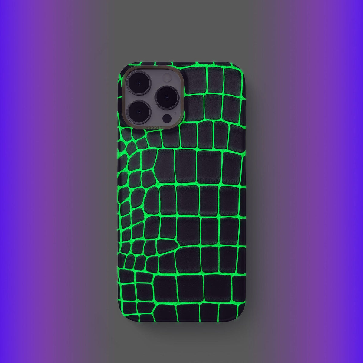 Neon-Green iPhone 14 Pro Classic Case Luminescent Alligator with Gold Metal -2 | Neon-Green-Gold