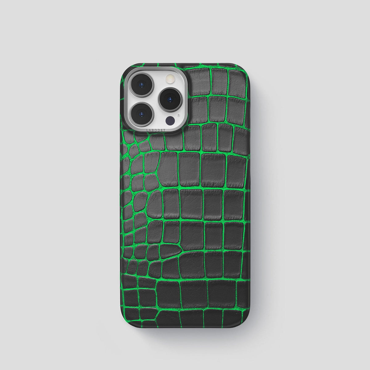 Neon-Green iPhone 14 Pro Classic Case Luminescent Alligator with Steel Metal -1 | Neon-Green-Steel
