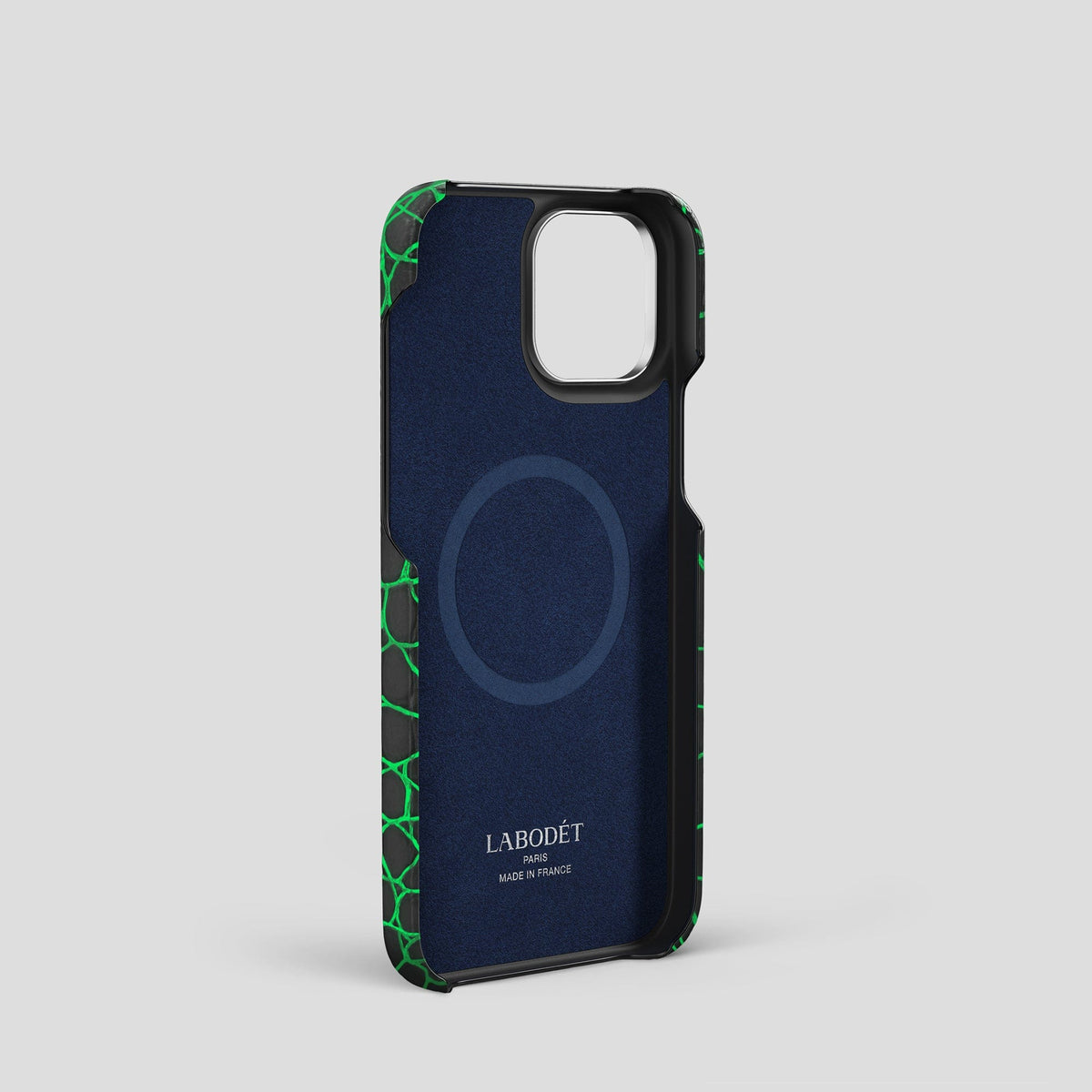 Neon-Green iPhone 14 Pro Classic Case Luminescent Alligator with Steel Metal -5 | Neon-Green-Steel